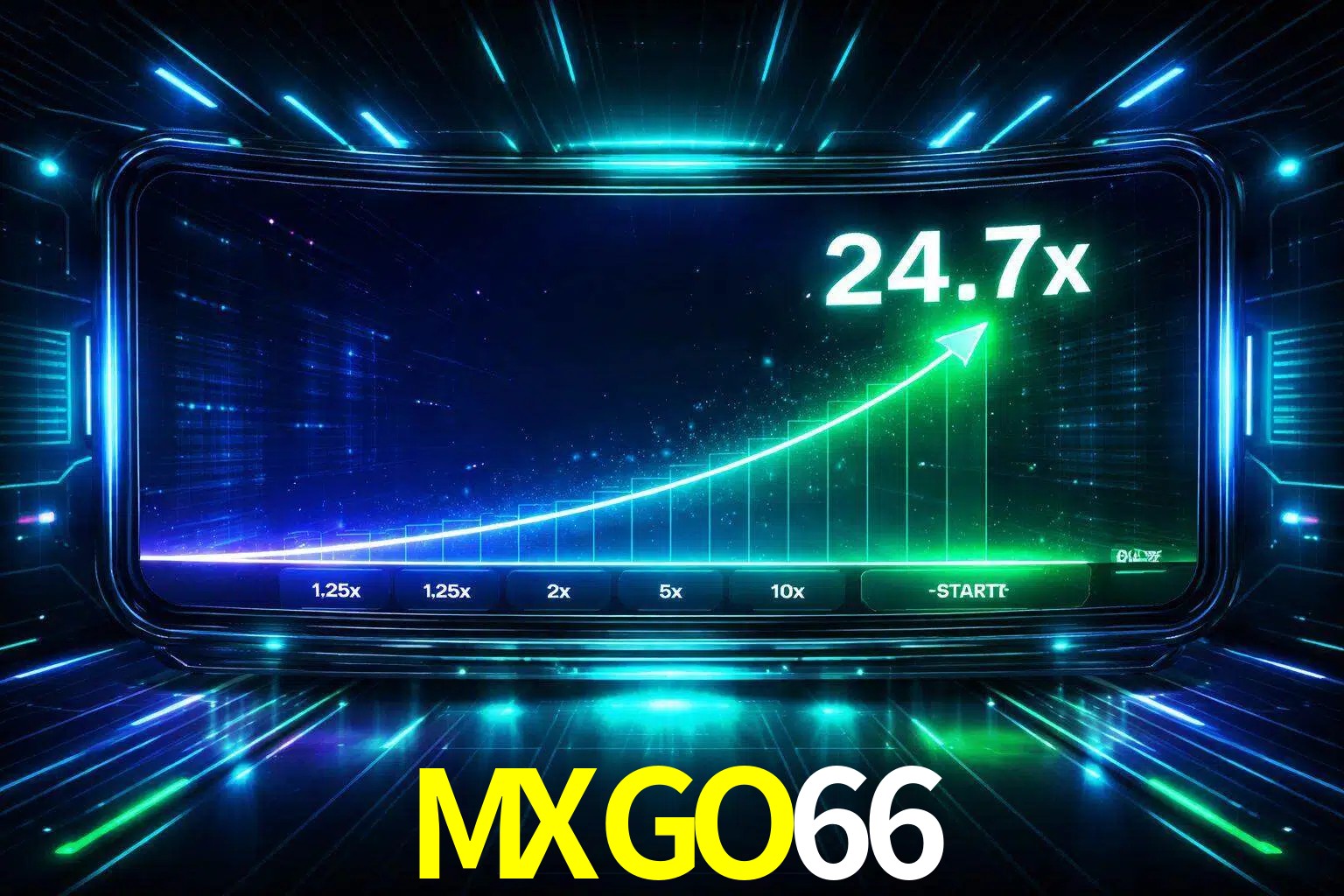Una pantalla moderna de juego estilo crash con multiplicadores ascendentes, visuales de neón y una interfaz intensa enfocada en la acción.